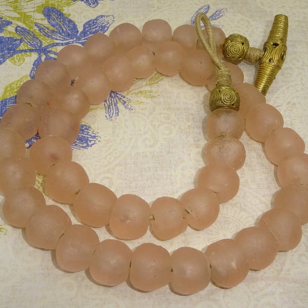 African Frosted Pink Sea Glass BIG Beads Krobo Ghana Necklace Trade Jewelry Africa, Rare Item, Pics