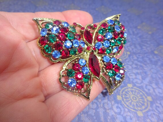 Rare Find, Weiss AB Crystal Butterfly Pin And Clip-On Earrings, Circa 1950, Collector, Gift, Pics View 2