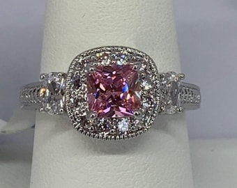 RS Covenant Pink Zircon And Rhodium Ring, Size 10 US, Rhodium Plated, Like New