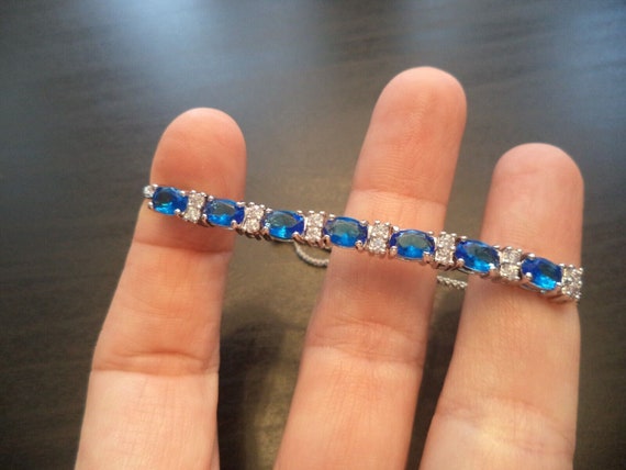 Vintage  Blue Rhinestone Adjustable Tennis Bracel… - image 3