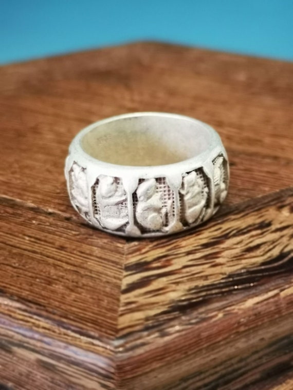 Vintage Tibetan Silver Chinese Zodiac Ring, Size U