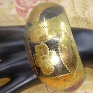 Vintage Three Metal, Ethnic Statement Cuff Bracelet, Сhunky Gold Bangle Bracelet. Ethnic Metal bangle