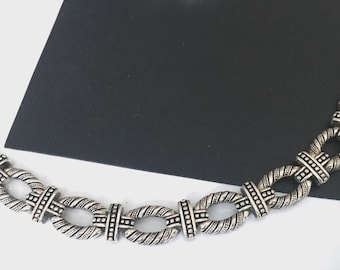 Vintage 1960 Italian Chain Link Bracelet, Silver Tone Metal, Twisted Design, 8 Inch Gift Her, All Pics