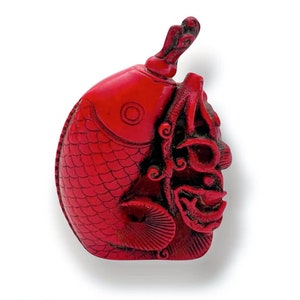 Vintage Fish, Lobster, Snuff Bottle, Perfume Container, Collector Item, Cinnabar Resin in Red, Read Description, Pics