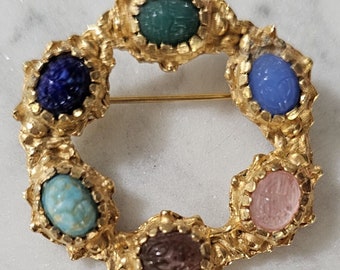 Vintage Scarab Brooch, Mid Century Egyptian Revival Scarab Brooch, Gift Her, Pics