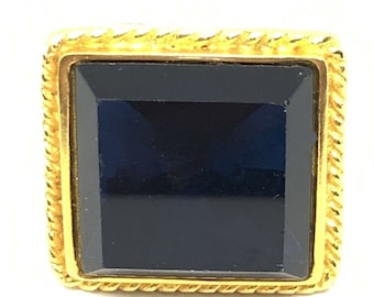 Vintage Kenneth Lane Gold Tone&Sapphire Size 8 US Ring, KJL Sapphire Glass Cocktail Ring, Statement Ring, Vintage Sapphire Ring,  Mint, Pics