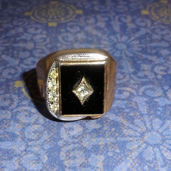 Vintage 14KGold Over Sterling Onyx And GemstoneCocktailRing, US Size (, Statement Ring, Gift Her, Unisex Ring