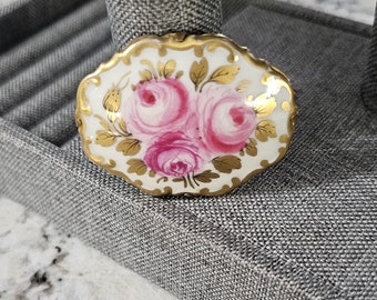 Broche de adorno de oro rosa pintado vintage, mediados de siglo, broche pintado a mano en condición de menta de pulgada, madre, para ella, broche de arte, fotos