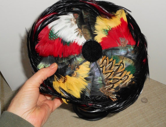 Vintage 50's Feather Hat,Colorful Feather Woman's… - image 3