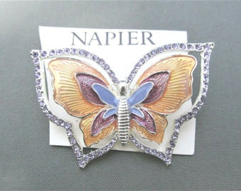 Vintage 2.25 X 1.5 Life-Size Napier Rhinestone And Enamel Butterfly Brooch, Pin, Spring Gift For Her, Birthday, Mint, Pics