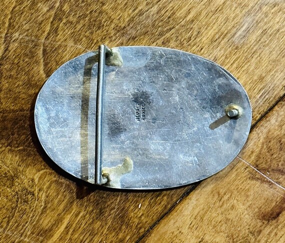 Vintage Inlaid Mexico Alpaca Silver Belt Buckle, Alpaca Belt  display picture 3