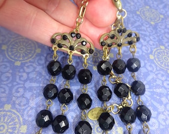 Vintage 1980 Anne Koplik Copper AB Crystal Beaded Necklace, Black Crystal Necklace, Gift Her, Pics