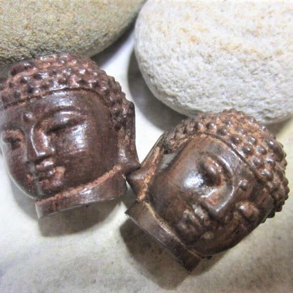 Vintage Two Dark Brown Buddha Beads, Wood Buddha Beads, Yoga Beads, Jewelers Beads, Gifts, Jeweler's Beads