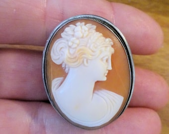 Vintage 1950 Cameo Pin, Brooch, Pendant Combo, Perfect Condition, Pearl, Sterling, Beautiful Face, Pics