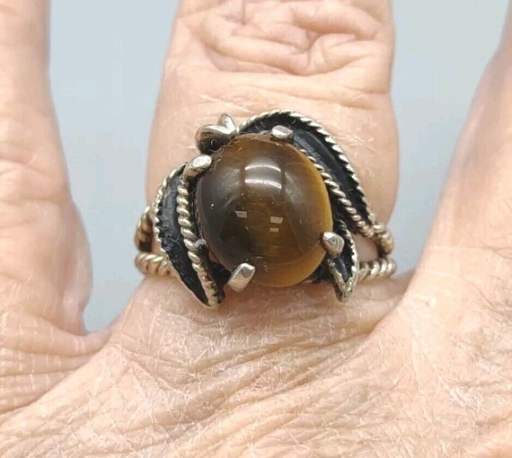 Marked Sterling Silver Tiger's Eye Ring, 1970's M… - image 4