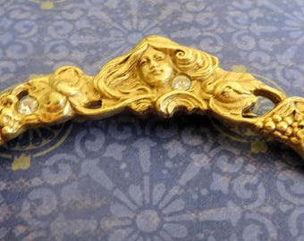 Vintage Unmarked Gold Plate 3 Inch Art Nouveau Brooch Pin