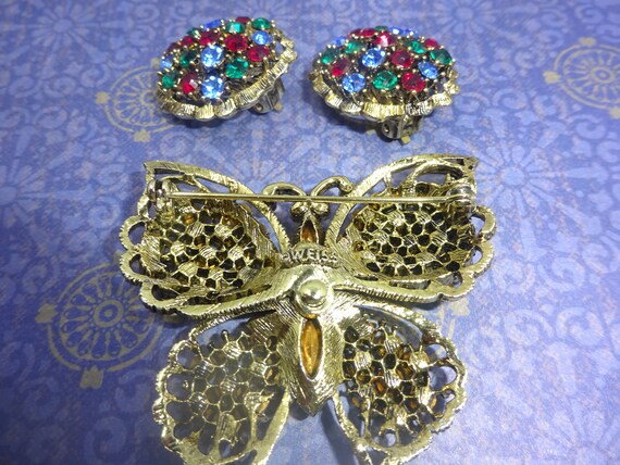 Rare Find, Weiss AB Crystal Butterfly Pin And Clip-On Earrings, Circa 1950, Collector, Gift, Pics View 5