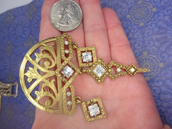 Vintage At Deco Gold Tone Tiara Crown Brooch Pin … - image 1