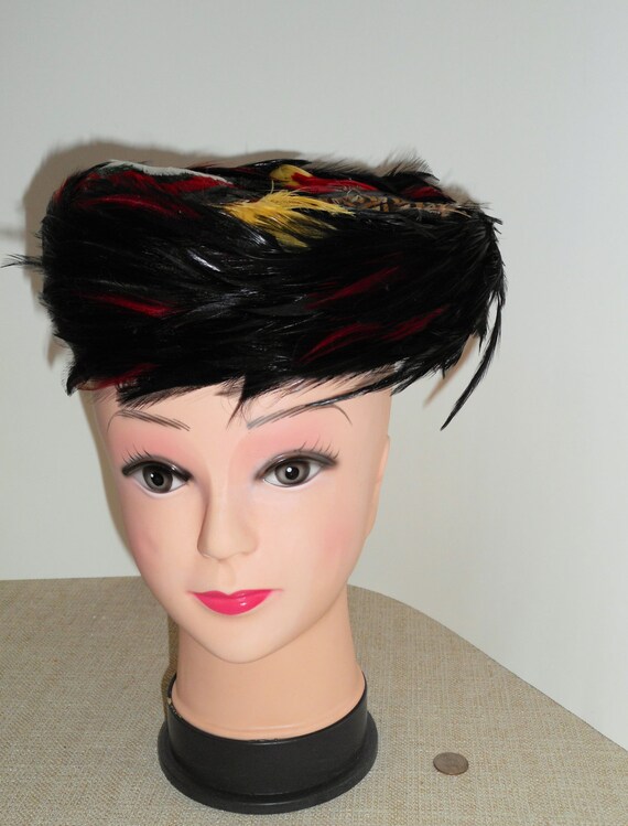 Vintage 50's Feather Hat,Colorful Feather Woman's… - image 4