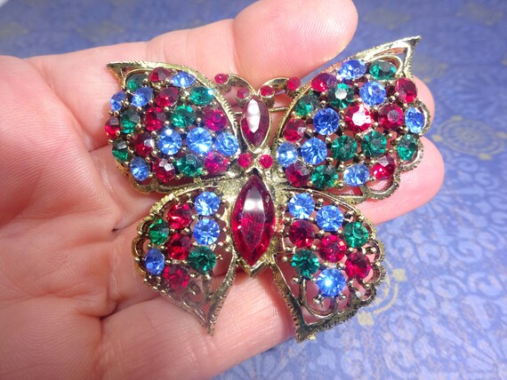 Rare Find, Weiss AB Crystal Butterfly Pin And Clip-On Earrings, Circa 1950, Collector, Gift, Pics View 6