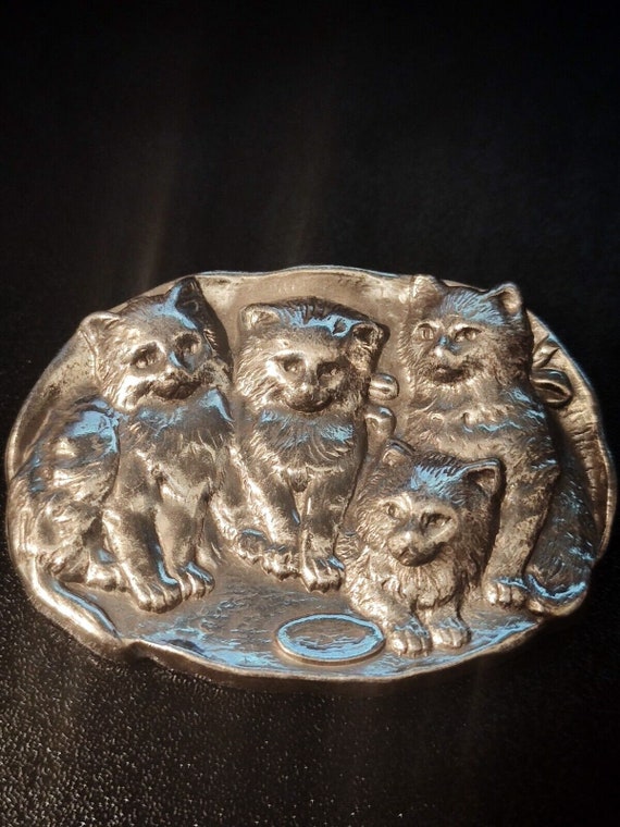 Vintage 1.5"x2" Pressed Sterling Silver CAT Brooc… - image 1