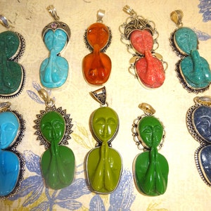 Collection Vintage Sterling and Gemstone Balinese Goddess Pendants, 3 Inches Long, State Color Choice, Sterling Chain, For Her, Pics