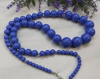 Vintage Signed Monet Acrylic Blue Graduated Beaded Necklace, Statement Necklace, Gift Her,  Showpiece, Pics