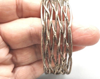 Vintage Sterling Wire Interwoven Cuff Bracelet, 2.5 x 2 Inches. Unisex, Can Be Molded to Wrist, Silver Cuff, Pics