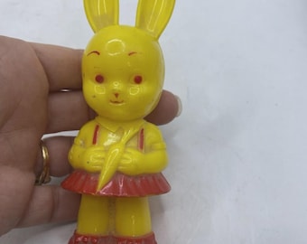 Vintage Knickerbocker 1950 Plastic Rabbit, Collector Item, Bath Toy, Rattle, Craft Supply, Read All Desc, See Face, Mint Condition