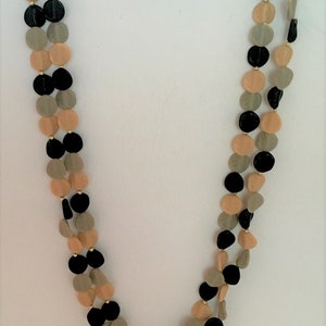 Vintage Autumnal 33 Inch Leaf Motif Beaded Necklace In Black ,Peach And Gray- Olive Color, 1950s Molded Beaded  Necklace, For Her,Pics