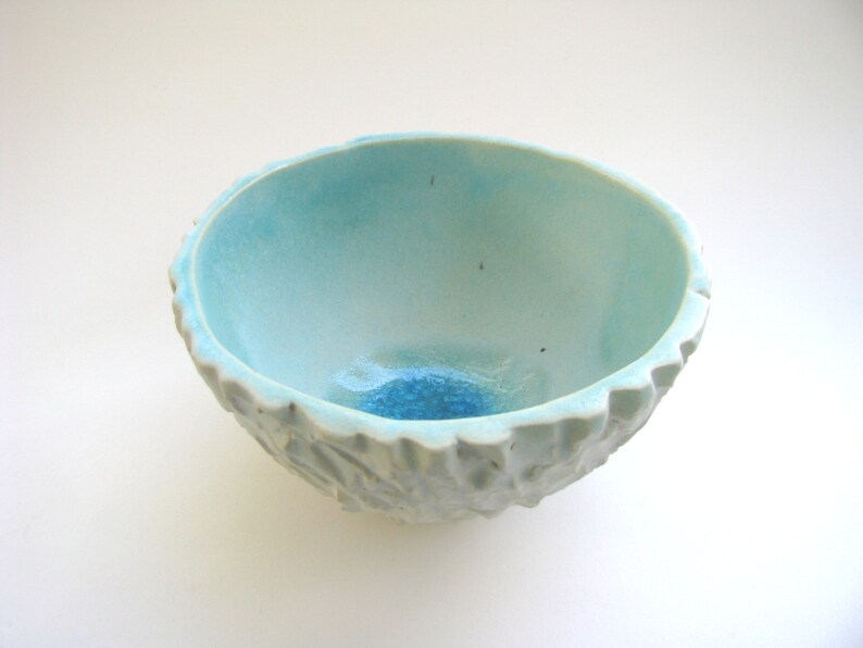 hand carved bowl water pool effect glass fused ceramic decorative bowl by Echo of Nature Yumiko Goto