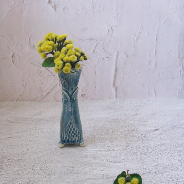 Navy triangle mini windowsill vase / porcelain ceramic vase by echo of nature, Yumiko Goto