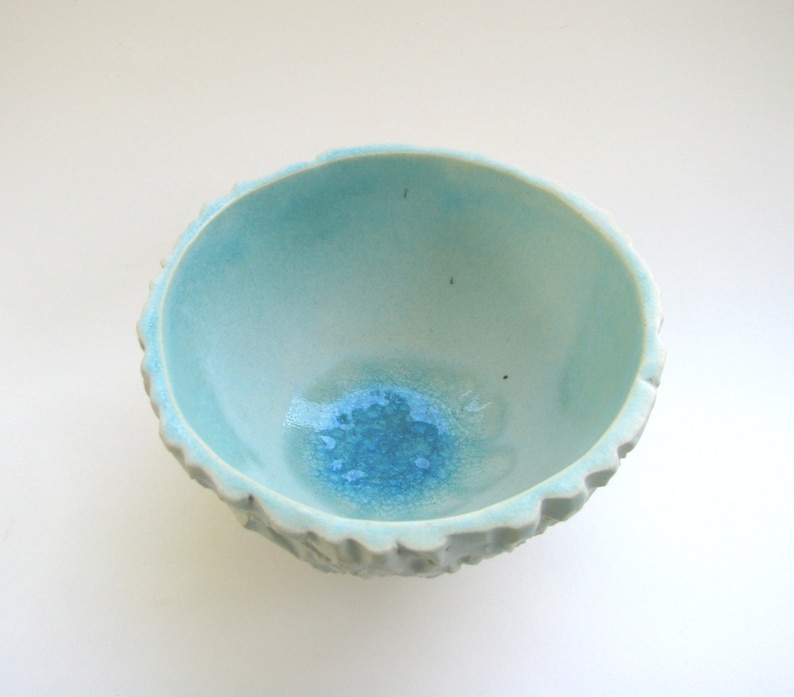 hand carved bowl water pool effect glass fused ceramic decorative bowl by Echo of Nature Yumiko Goto