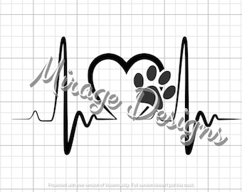 Pawprint Heartbeat Decal - Free Name Personalization Vinyl Car Decal
