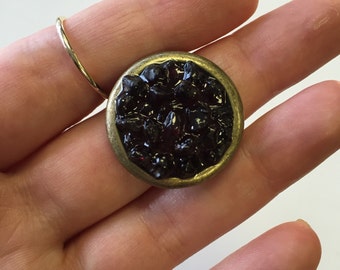 Painted Jasper Adjustable Brass Filigree Ring by oldmanwithers