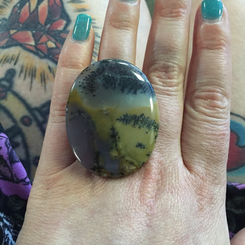 Painted Jasper Adjustable Brass Filigree Ring by oldmanwithers