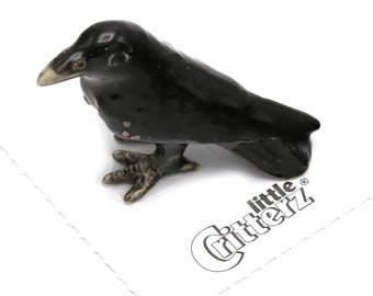 RAVEN BLACK CROW bird Miniature Porcelain Figurine