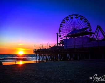Ferris Wheel Photography, Ferris Wheel Photo, Sunset Santa Monica Pier Ferris Wheel, Ferris Wheel Fine Art Photography Print, Beach Decor