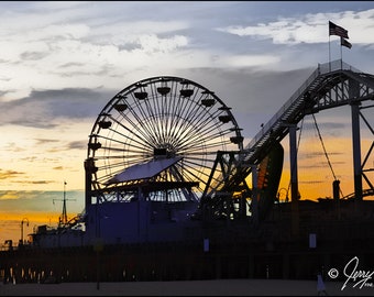 Santa Monica Beach Pier Ferris Wheel Photography Prints, Sunset Beach Art Prints, Ferris Wheel Art, Santa Monica Beach Pier Photography