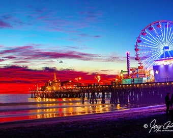 Ferris Wheel Art Prints, Beach Sunset Art, Santa Monica Beach Pier Photography, Beach Pier Art, Ferris Wheel Art Prints