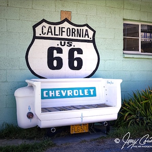 Imma Jean's Cafe Route 66 Fine Art Photography Print, Chevrolet Truck Bench US Route 66 Victorville, California Fine Art Print