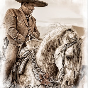 Charro Mexican Cowboy Sepia Tone Fine Art Photography Print, Equestrian Horse Art, Mexican Horse Art, Charro Horse Print