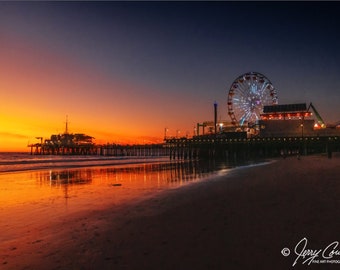 Santa Monica Beach Pier Ferris Wheel Photography Prints, Sunset Beach Art Prints, Ferris Wheel Art, Santa Monica Beach Pier Photography