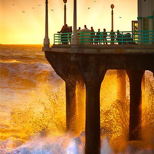 Beach Pier Photography, Beach Art, Sunset Pier Art, Manhattan Beach Photography, Southern California Pier Ocean Beach Waves Wall Decor