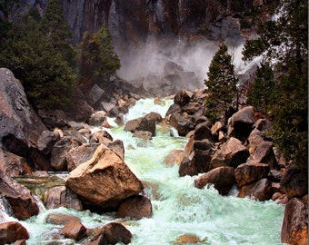 Waterfalls Photography, Yosemite Falls Mountain Stream Photography Print, Yosemite Nature Emerald Stream Fine Art Print, Yosemite Falls Art