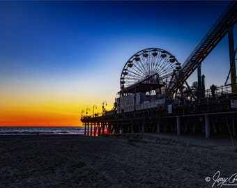 Santa Monica Beach Pier Ferris Wheel Photography Prints, Sunset Beach Art Prints, Ferris Wheel Art, Santa Monica Beach Pier Photography