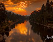 Sunset On The Rogue River Oregon Fine Art Prints, Sunset Art Prints, Orange Red Sunset Fine Art Photography Prints
