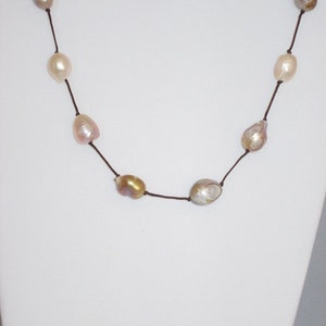 Pearl Station Necklace Genuine Tin Cup Baroque Fresh Water (Pastel color)