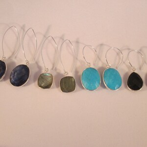 Genuine Gemstone Dangle Earrings Sterling Silver