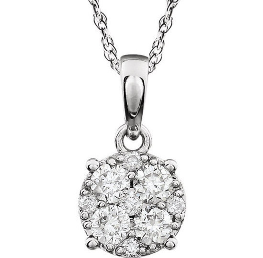 14kt White 1/5 CTW Diamond Cluster 18 Necklace - Etsy